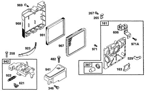 Air Cleaner Group, Brake Diagram and Parts List for 135702-0120-XX  Briggs and Stratton Engine